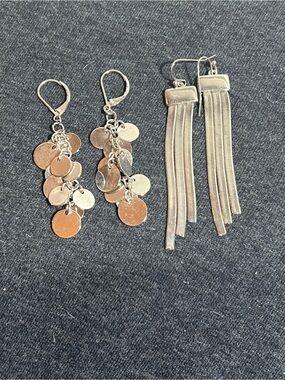 Silver-Tone Dangle Coin & Fringe Earrings Set